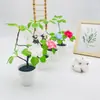 Maceta Bonsái de Planta Verde de Flor Única de Tres Cabezas Transfronteriza, Maceta Artificial de Espuma Flexible, Maceta Decorativa para Oficina y Sala de Estar