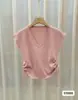 Suéter a Rayas de Verano Nuevo Estilo Coreano con Cuello en V, Plisado, Diseño de Cordones, Combinación Perfecta, Manga Corta para Mujer, Top Corto