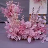 Arreglo floral de piso para boda, decoración de fila de flores rosas, flores de boda, flores artificiales, decoración de pasillo, ambientación, arte floral de escenario T