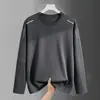 Camiseta masculina de manga comprida, camada interna de outono, camiseta base masculina elástica de corte solto, camiseta estampada estilo coreano ins
