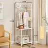 Perchero Multifuncional de Esquina, Colgador de Ropa de Pared, Zapatero y Sombrero de Pie, Almacenamiento para Dormitorio, Estante Multifuncional de Almacenamiento y Secado