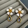 Oscar Estilo Diário Elegante Elegante Versátil Brincos de Flor de Esmalte Design de Nicho Retro Desgastado Brincos de Cristal
