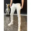 Calça Jeans Branca Masculina 2025 Verão Nova Moda Europeia Simples Skinny Slim-fit All-match Calça Casual de Rede