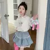 Conjunto de Vestido a Cuadros de Manga Corta de Verano para Niñas, Nuevo Elegante Vestido Tipo Pastel y Conjunto de Dos Piezas con Camiseta para Niñas
