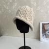 Gorro de Lana Azul Tejido de Punto Holgado con Diseño Dividido Estilo Coreano para Mujer Otoño e Invierno Estilo Vaquero Retro Todo Fósforo Gorro Apilado