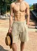 Shorts Plissados de Linho Sintético Estilo Old Money para Homens, Verão Finos Desconstruídos Casuais de Caimento Solto Comprimento Médio