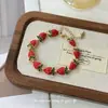 [Problemas de Bayas] Pulsera de Patchwork de Fresa con Goteo Rojo Estilo Coreano para Mujer Sentido del Diseño Pequeña Fresca Linda Dulce Pulsera