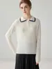 Suéter de cachemir 100% puro de estilo sencillo para mujer, cuello polo, manga larga, prenda base de punto, suéter de otoño/invierno de alta gama y elegante