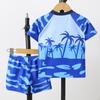 Traje de Baño para Niños Traje de Baño Dividido para Niño 2025 Nuevo Dibujo Animado de Árbol de Coco de Secado Rápido Protector Solar Traje de Baño de Manga Corta para Niños