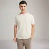 Camiseta de manga corta simple de cachemir 100% para hombre de alta gama, color liso, cuello redondo, prenda base de punto para otoño e invierno