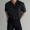 Camisa Polo de Punto Texturizado de Manga Corta Estilo Old Money para Hombre, Top de Camiseta de Manga Media Estilo Coreano Limpio y Fresco de Verano
