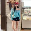 Camiseta de manga larga para mujer con estampado de letras de chica picante estilo americano, top fino de algodón de copo de nieve para verano, corte ajustado 26055