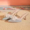 Medias Pantuflas de Punta Aguda con Strass de Lazo para Mujer 2026 Verano Nuevo Estilo Elegantes Sandalias Francesas para Exterior Tacón Fino Tacones Altos
