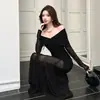 Nuevo vestido de otoño elegante de una sola manga larga de malla con cola de pez, vestido largo formal de nicho