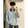 2026 Nova Blusa com Capuz Pulôver Masculina de Primavera e Outono com Gola Color Block Espessa, Manga Longa, Meio Zíper, Design Moderno