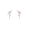 Pendientes de Flor Rosa Dulce de Cinco Pétalos con Lazo Asimétrico Pendientes Elegantes Pendientes con Aguja de Plata 925 Lujo Accesible y Sentido de Gama Alta