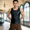 Chaleco de Cuero Patentado para Hombre Transfronterizo, Camiseta Ajustada de Cuero Brillante, Atuendo de Performance para Escenario de Discoteca, Chaleco Brillante Moderno Genial