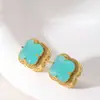 Brincos de Trevo de Quatro Folhas de Luxo Leve Estilo Francês Exquisitos de Ponta com Borda Dourada, Versáteis e Elegantes para o Uso Diário