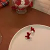 Pendientes de Perla con Lazo de Terciopelo Rojo para Navidad y Año Nuevo Estilo Nuevo de Nicho de Alta Gama Pendientes para Mujer de Lujo Ligero Estilo Otoño e Invierno