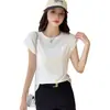 2026 Verão Novo Estilo Manga Borboleta Alta Elasticidade Camiseta Casual Gola Redonda Fina Versátil Manga Curta Moda Slim Design Camiseta