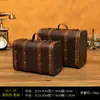 Maleta Vieja de Cuero Estilo Británico Maleta de Mano Estilo Europeo Maleta de Viaje Caja de Almacenamiento Maleta de Equipaje Maleta de Mano Accesorio Decorativo