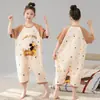 Pijama de una pieza para niños Verano Delgado Niñas Verano Algodón Puro Niños Grandes Niñas Una Pieza Manga Corta Nezha Nuevo Estilo 2025