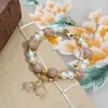 Moda Retro Chinesa Design Versátil com Excelente Brilho Rosa Pérola Pedra Natural Pulseira Design de Nicho Joia de Mão para Mulheres