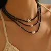 Colar Boho Colorido com Contas para Mulheres com Contas de Arroz Multicamadas e Pingente de Estrela Corrente de Clavícula Dopamina