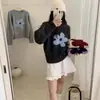 Estilo Outono e Inverno Design Floral Tricô de Lã Gola Redonda Manga Longa Top Feminino Redutor de Idade Versátil Casual Tendência em Tricô
