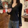 Pure Desire Lace Manga Longa Base Camisa Nova Feminina Outono e Inverno Interior Quente Único Chique Slim-fit Slimming Top