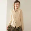 Nuevo Suéter de Cachemira Otoño e Invierno 2026 Camisa de Cuello para Mujer Cardigan de Punto de Botones Sencillo Color Puro Chaqueta Casual