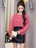 Moda coreana top de punto tipo jersey con hombros descubiertos y manga farol, otoño e invierno, estilo perezoso, temperamento suave y ceroso, suéter dulce a la moda