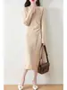 Vestido de lana Mujer Longitud media Otoño e Invierno Color liso Cintura ceñida Ajustado Holgado Rodilla Vestido suéter Falda de lana tejida