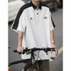 Camiseta de Manga Corta con Tejido de Gofre Camisa Polo para Hombre Marca de Moda Top Holgado Diseño Raglán High Street Manga Media