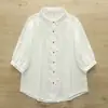 Camisa Feminina de Algodão Puro Macio e Amigo da Pele, Dupla Camada de Gaze de Algodão, Respirável para o Verão, Solta, com Gola Pontuda e Manga Média, com Bordado