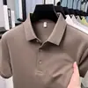 Camisa Polo de Algodón Mercerizado de Fibra Larga para Hombre Verano Casual de Negocios Color Sólido Abertura en el Dobladillo Solapa Mangas Cortas