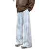 Pantalones casuales de seda helada con dobladillo curvo tie-dye para hombre, delgados de verano, holgados, rectos, casuales, modernos, de secado rápido, de pierna ancha para hombre