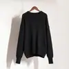 Suéter de Cor Sólida com Gola Redonda Estilo Europeu e Americano 2025 Outono e Inverno Novo Elegante Versátil Casual Suéter Tricotado com Gola Redonda