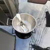 Tazón de Acero Inoxidable Estilo Coreano con Doble Asa para Snacks, Tazón para Vino de Arroz, Tazón para Ensalada, Tazón para Salsa de Hot Pot, Cesta para Papas Fritas y Frutas, Tazón Pequeño para Freír