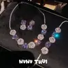Joyería Iris Griego Morado Rosa Gema Collar Vintage Camelia Cuadrado Gordo Circonita Pulsera conjunto