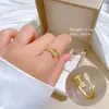 [Galvanoplastia de ouro real] Design Europeu e Americano ins Wind Geometry Diamond Ball Ring Anel Aberto de Vento Frio para Mulheres