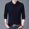 6 Lana Color Puro Cuello Polo Hombres Otoño e Invierno Mediana Edad y Mayores Papá Solapa Camisa Base de Punto Suéter Fino de Lana para Hombres