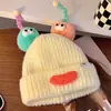 Chapéu de Peixe Feio Feminino Outono e Inverno Chapéu de Lã Estilo Coreano Mostra o Rosto Pequeno Quente Chapéu de Tricô Fofo Feio Engraçado Chapéu de Proteção para Orelhas