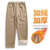 Calças Masculinas de Inverno em Lã de Cordeiro e Algodão, Espessadas e Forradas com Fleece, Calças Casuais de Corte Reto, Modelagem Solta, Calças de Veludo Cotelê Quentes e à Prova de Frio