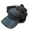 Boné de Beisebol Xadrez de Vison Aquecido de Inverno Ning Yizhuo, Boné Bico de Pato, Chapéu Lei Feng, Boné de Beisebol com Orelhas de Pelúcia