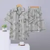 Pijama de Verano para Hombre de Manga Corta, Estilo Cárdigan Delgado para Hombres Jóvenes, Diseño de Dibujos Animados, Ropa de Casa Talla Grande para Estudiantes