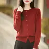 Elegante cárdigan de alta calidad, imitación 100% lana, con cuello redondo y botones para mujer, nuevo estilo otoño e invierno 2026, suéter versátil y favorecedor