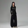 Pantalones cargo de pierna ancha plisados con estampado de bambú vintage en color Naranja Juvenil para mujer, corte holgado, adelgazantes, modernos y versátiles, con pierna curva