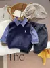 Nueva Camisa de Manga Larga de Tres Piezas para Niños 25 Otoño Bebé Preppy Marca de Moda Chaleco de Punto Traje Tendencia Ropa de Otoño