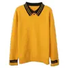 Camisa base de punto con cuello vuelto para otoño e invierno para mujer, suéter holgado versátil con cuello de muñeca, top de punto casual elegante de dos piezas falsas